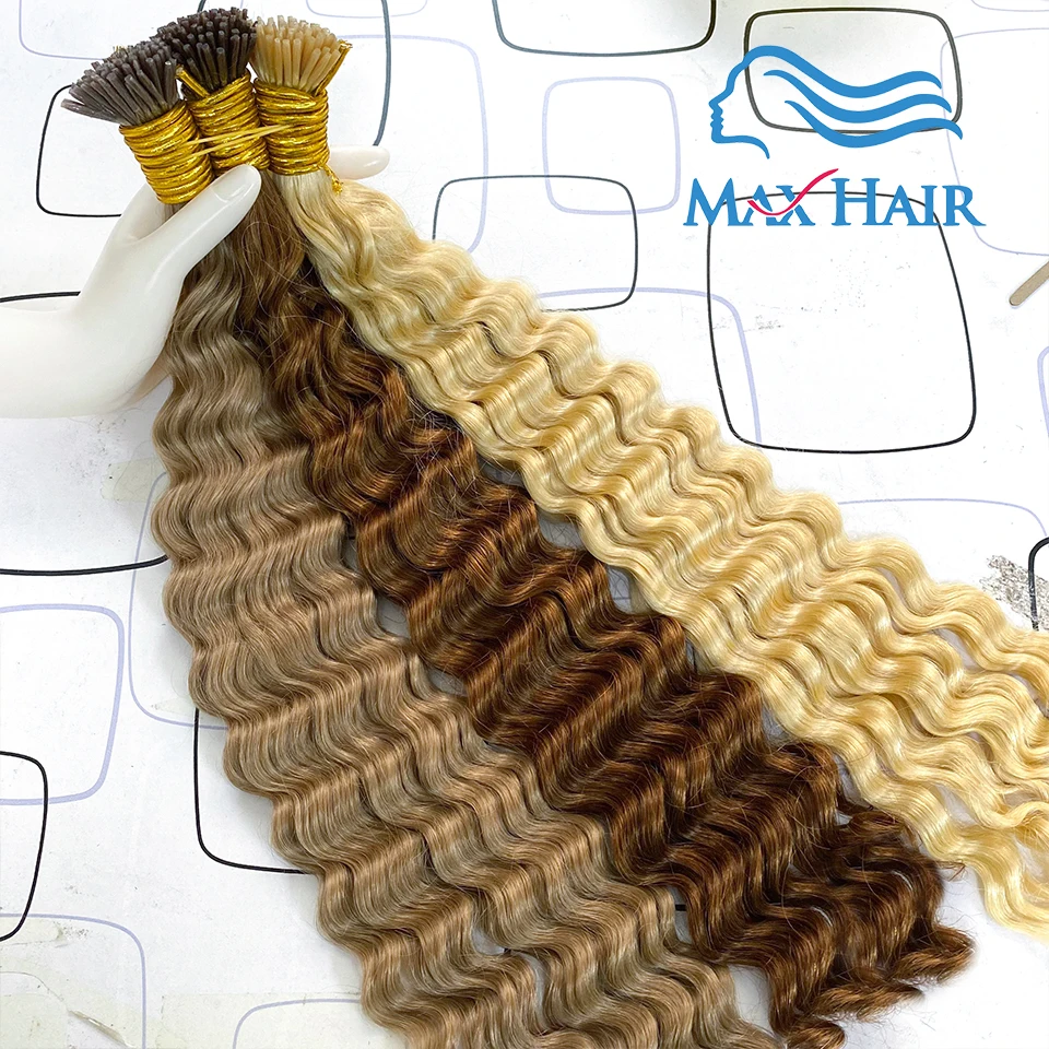Human Hair I Tip Keratin Hair Capsules for Braiding Loose Wave Deep 16A Thick tail Hair Extension Microlinks Black Keratin Hair