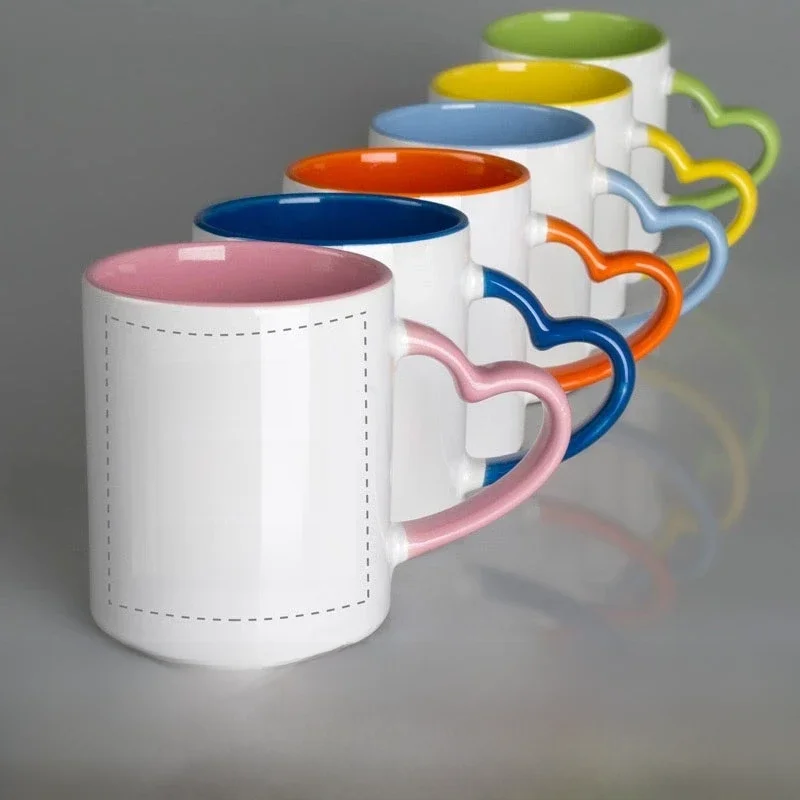 Tasse en Céramique Personnalisée avec Poignée en Forme de Cœur, 350ml, 12oz, pour Bricolage, Impression Personnalisée, Photo, Logo, Texte