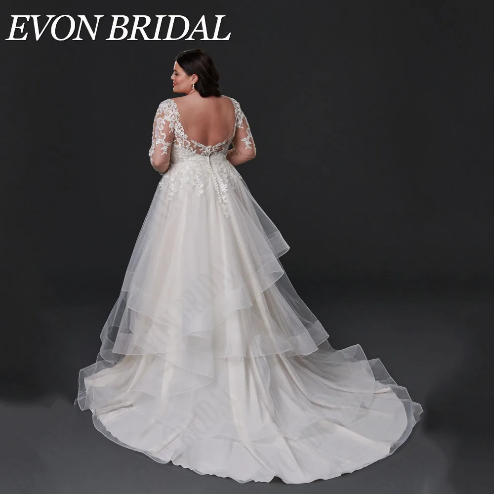 EVON BRIDAL Exquisite Backless Wedding Dress Plus Size Long Sleeves Applique Bridal Gowns A-Line Scoop Neck vestidos novias boda