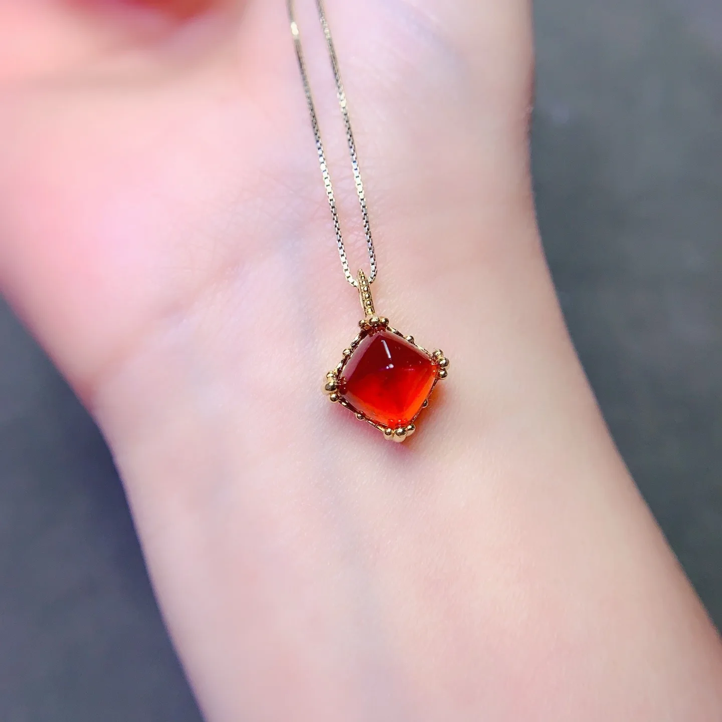 KJJEAXCMY Boutique Jewelry Girl Natural Fanta Garnet Tangta Necklace Pendant 925 Pure Silver Plated Gold Christmas Party Gift