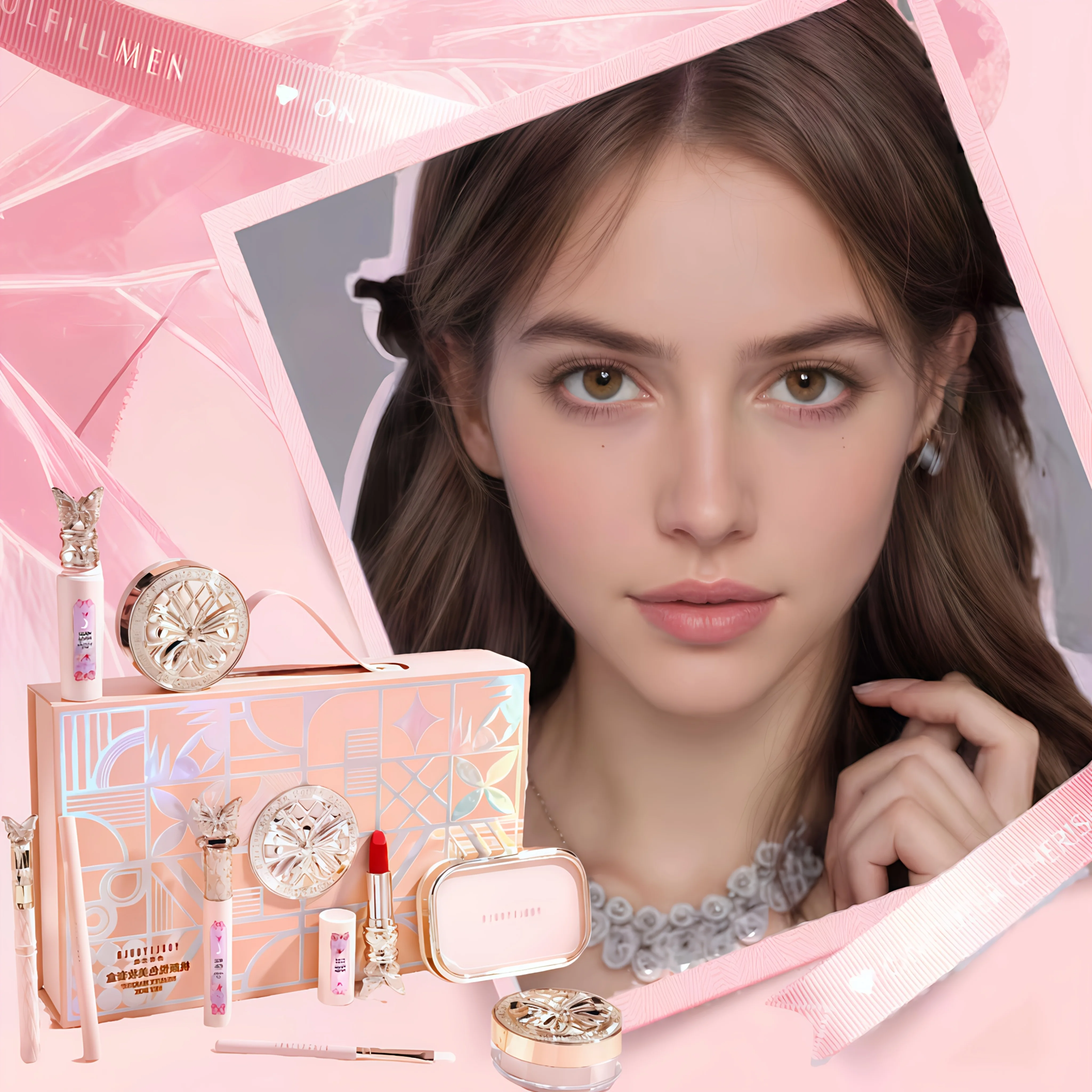 9Pcs Makeup Gift Set, Including Concealer, Air Cushion BB Cream, Lipstick, Eyeshadow Palette, Setting Powder, Eyeshadow Brushes, Mascara, Eyebrow Pencil & Eyeliner Liquid, Perfect Valentine's Day & Birthday Gift for Mom and Friends