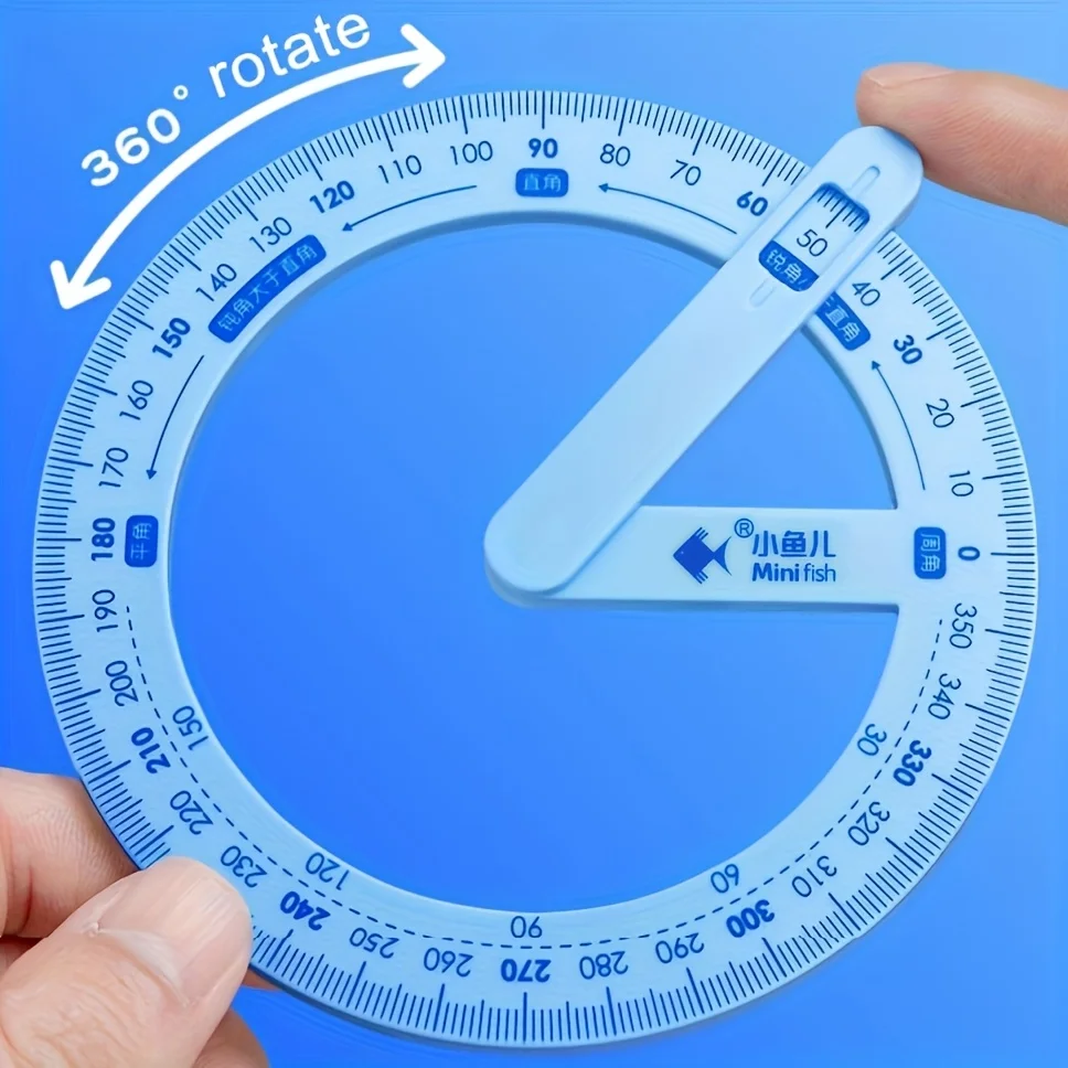 4-Pack with Random Colors 360-Degree Rotating Protractor - Precise Angle Measuring Tool for Drawing, Durable Plastic Material, Essential Office Supplies, Classroom Student Desktop Stationery, Home Office Desk Decorations, Desktop Storage Items