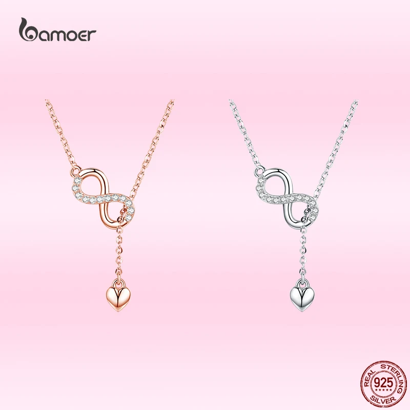 Bamoer 100% 925 Sterling Silver Pendant Necklaces for Women Infinity Forever Gold Love Chain Hot Sale Fashion Jewelry Gifts