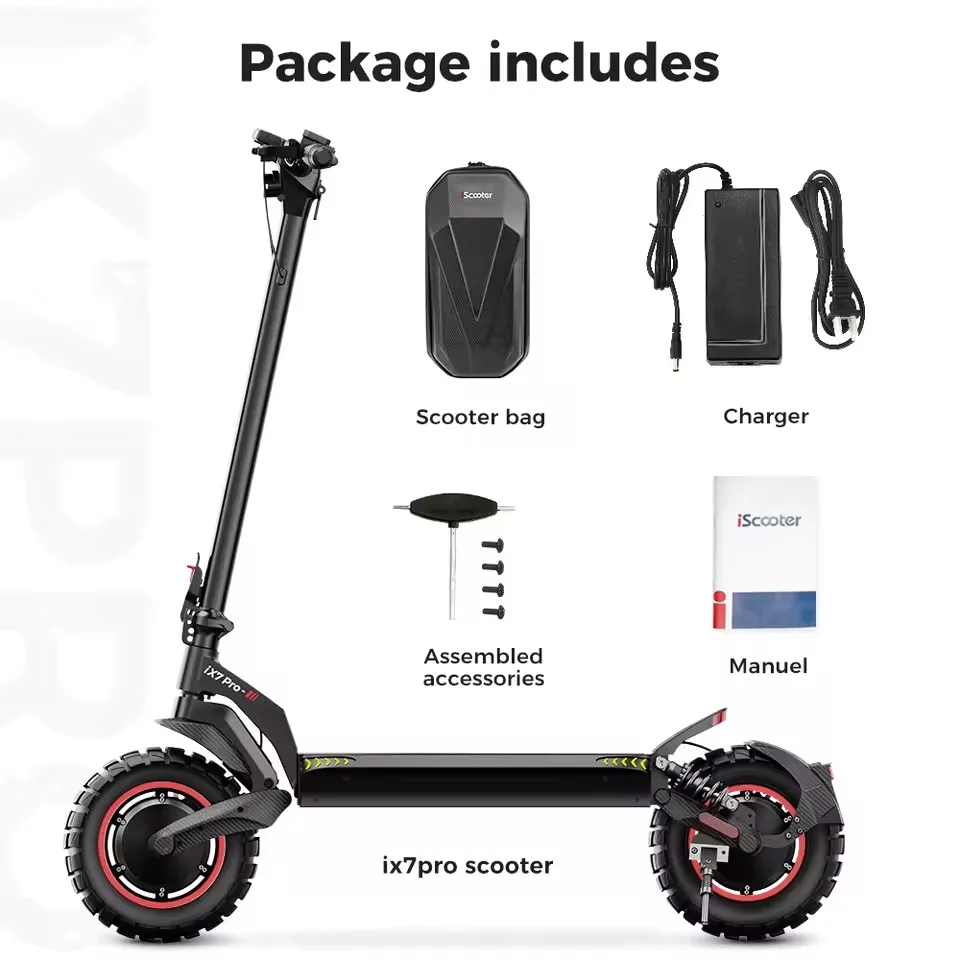 ix7pro 2000W Dual Motor electric scooter APP control 60km/h 17.5AH 10 inch Off-road tire Foldable electric scooters