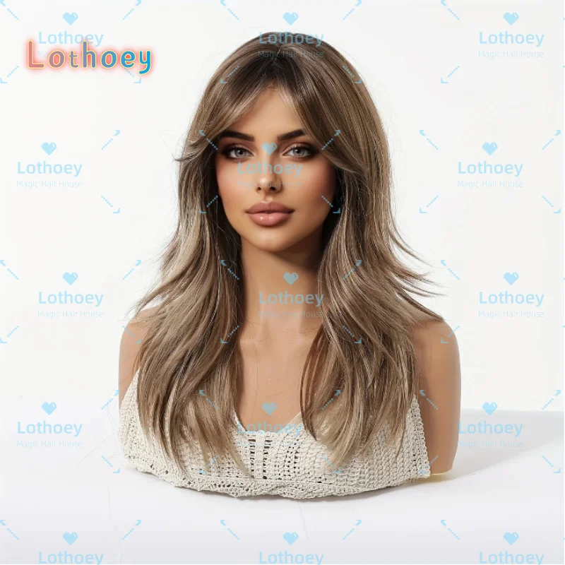 Коричневый женский парик с градиентом и челкой, предпочтительный для ежедневных путешествий, бесплатная сетка для волос для вечеринок, носимая шелковая основа для новорожденных с