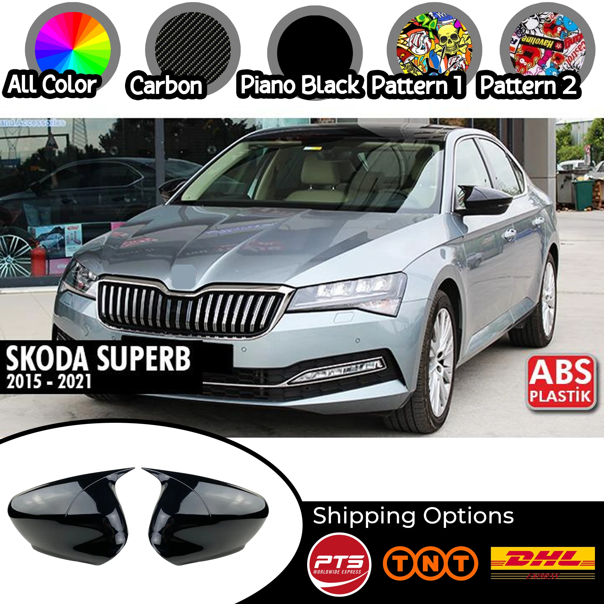 

Модель летучей мыши, зеркальный чехол для SKODA SUPER B 2015-2021, аксессуар, яркий черный чехол с бэтментом, чехол, автомобильные щитки, Внешние детали