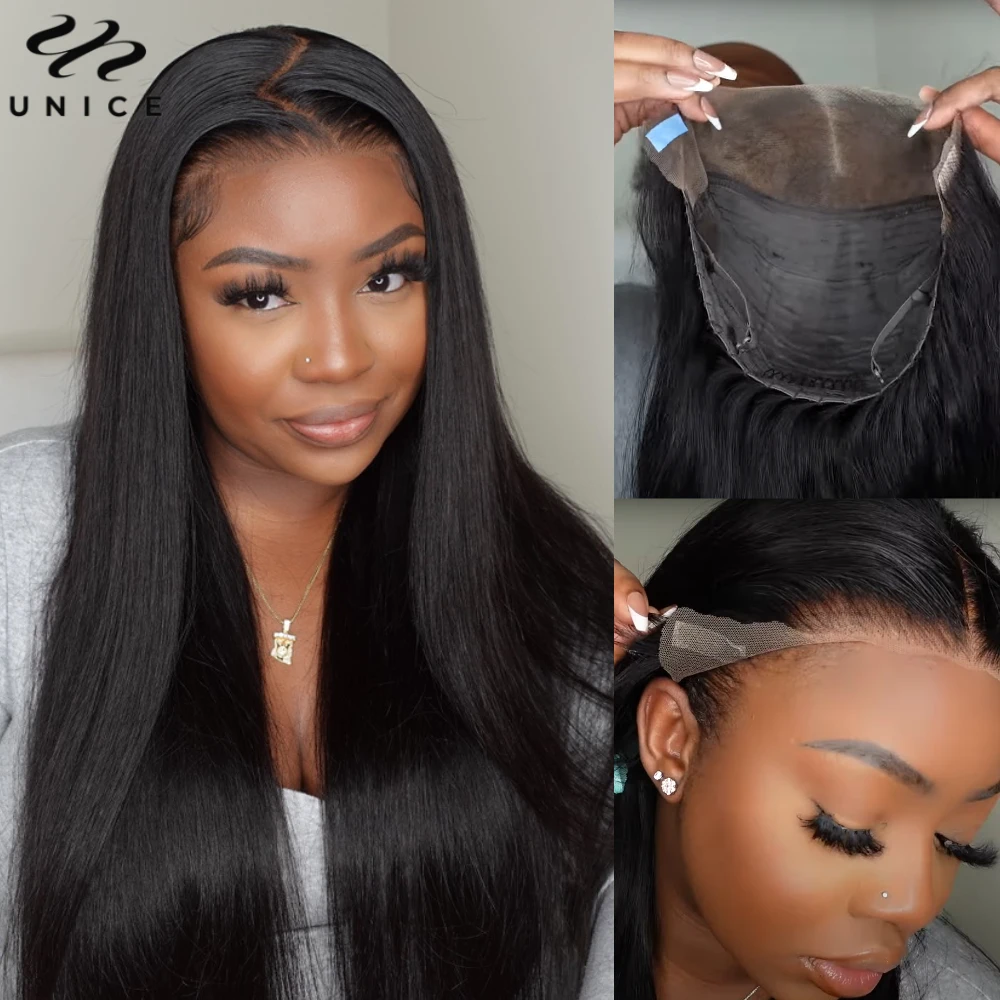 UNice Pre Everything Self Adhesive 13x4 Lace Front Wig Pre Cut Pre Bleached Straight Lace Front Human Hair Wigs Ready To Wear