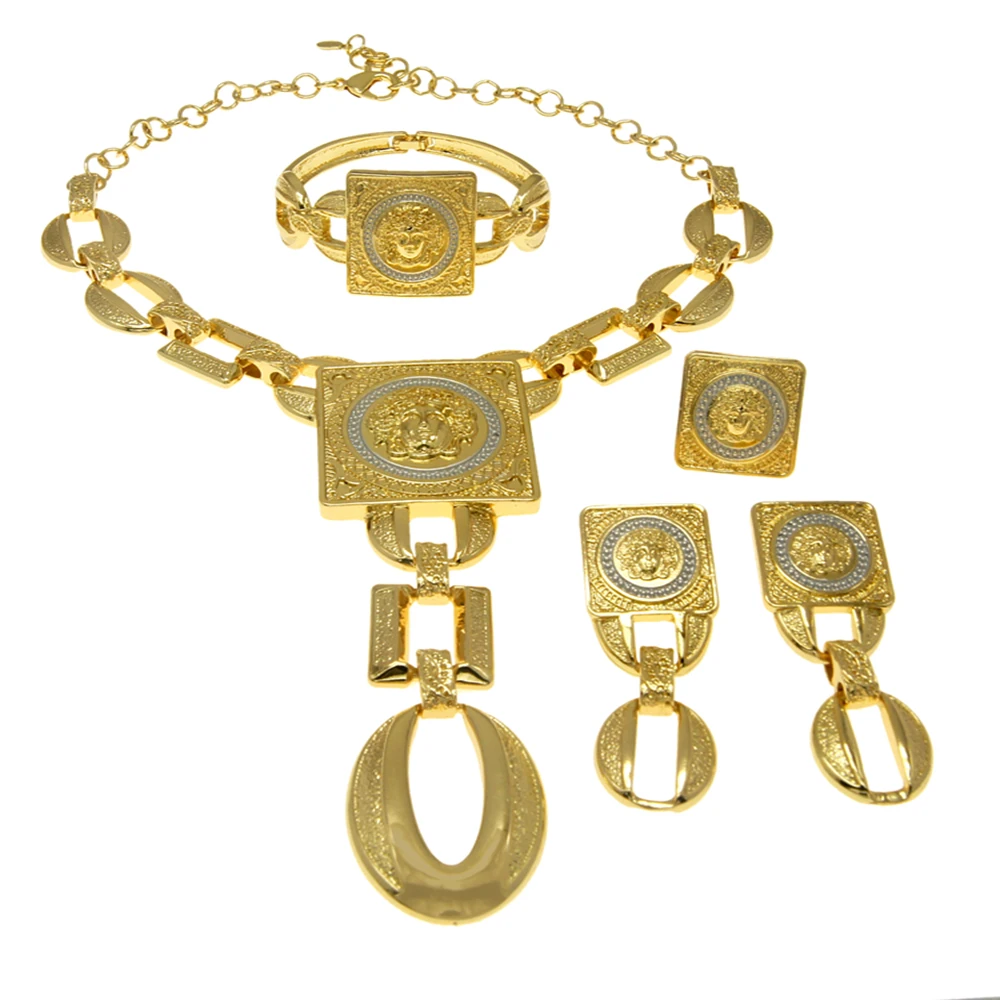 Jewelry Sets For Women Italian Gold Plated Designer Style Pendant Face Shape Earrings Ring Best Sellers Jewelry Wedding Bijoux