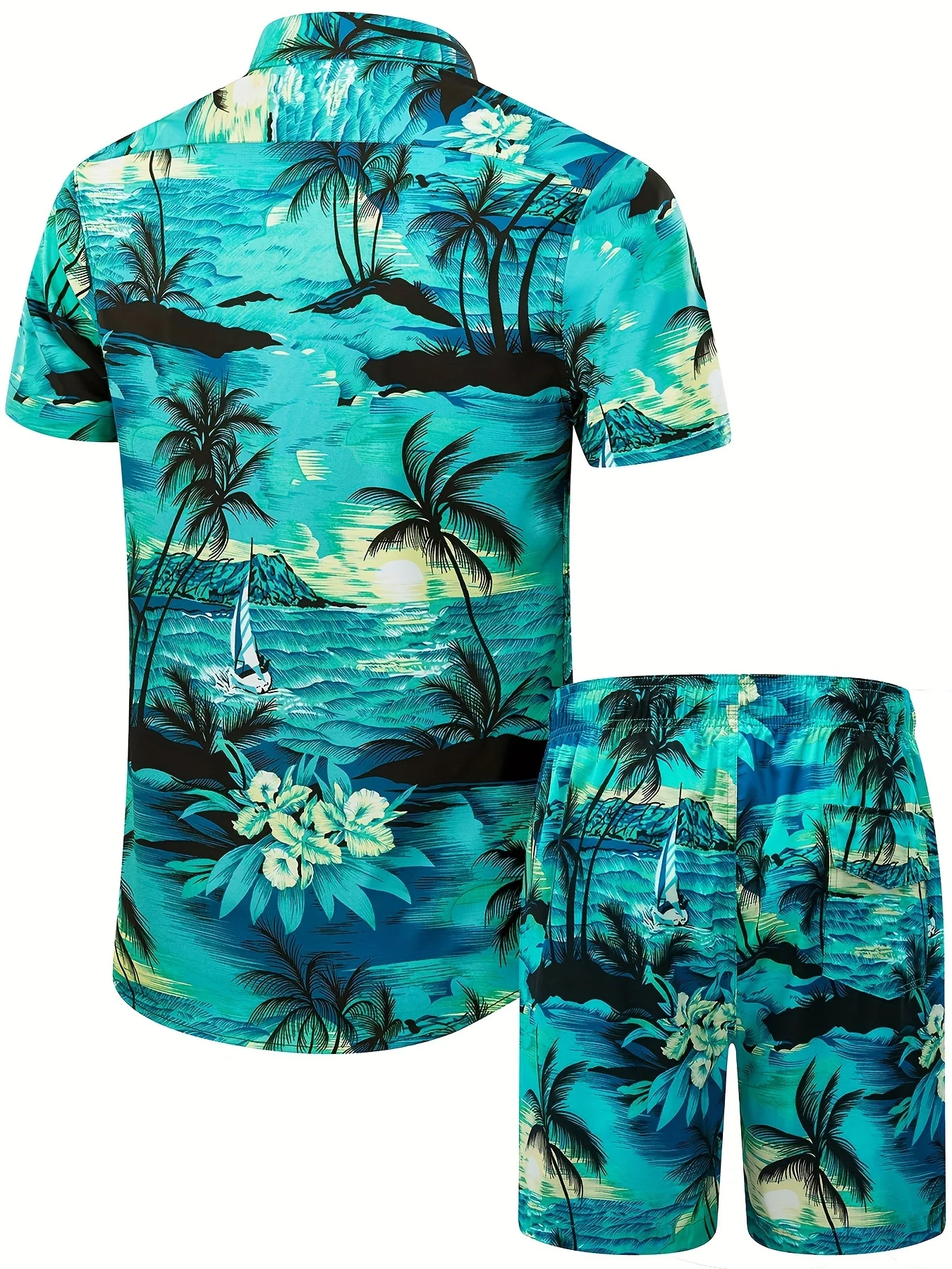 Hawaiiaans overhemd met korte mouwen en shorts voor heren, 2-delige set, mode, button-down overhemd met korte mouwen, zomerstrandvakantiekleding