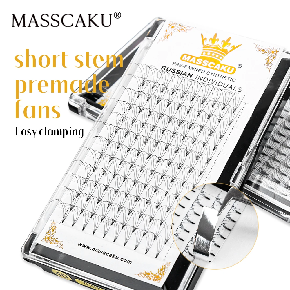 MASSCAKU C D Curl Handmade Korean Pbt Fiber Lashes Short Stem Premade Volume Eyelashes Easy to Graft Eyelash Extensions