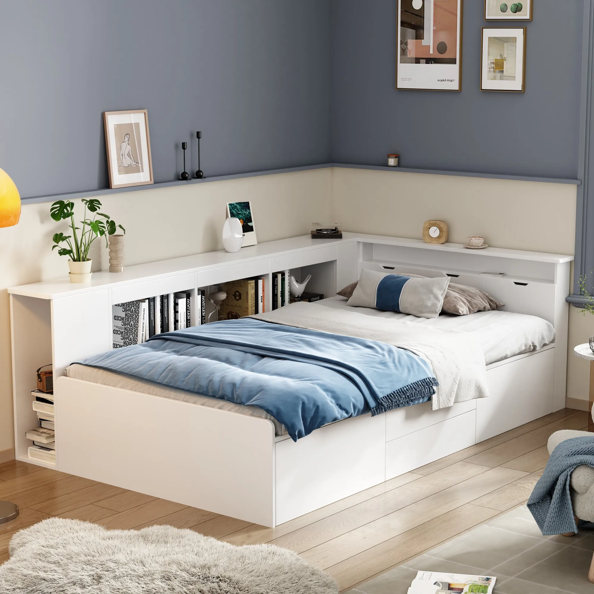 Lit d'enfant, canapé-lit, lit de jour avec beaucoup de rangement, y compris cadre à lattes, construction robuste en MDF pour chambre d'enfant 90*200cm