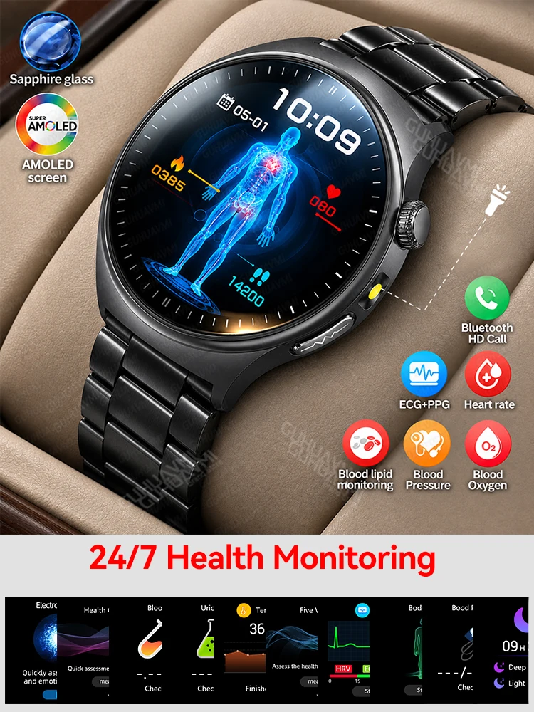 2026 Neue High-End-Smartwatch mit Saphirglas, EKG-Gesundheits-Tracking-Uhr, 1,43-Zoll-AMOLED-Bildschirm, Fünf-Organ-Test, Blutsauerstoff-Körpertemperatur, Smartwatches