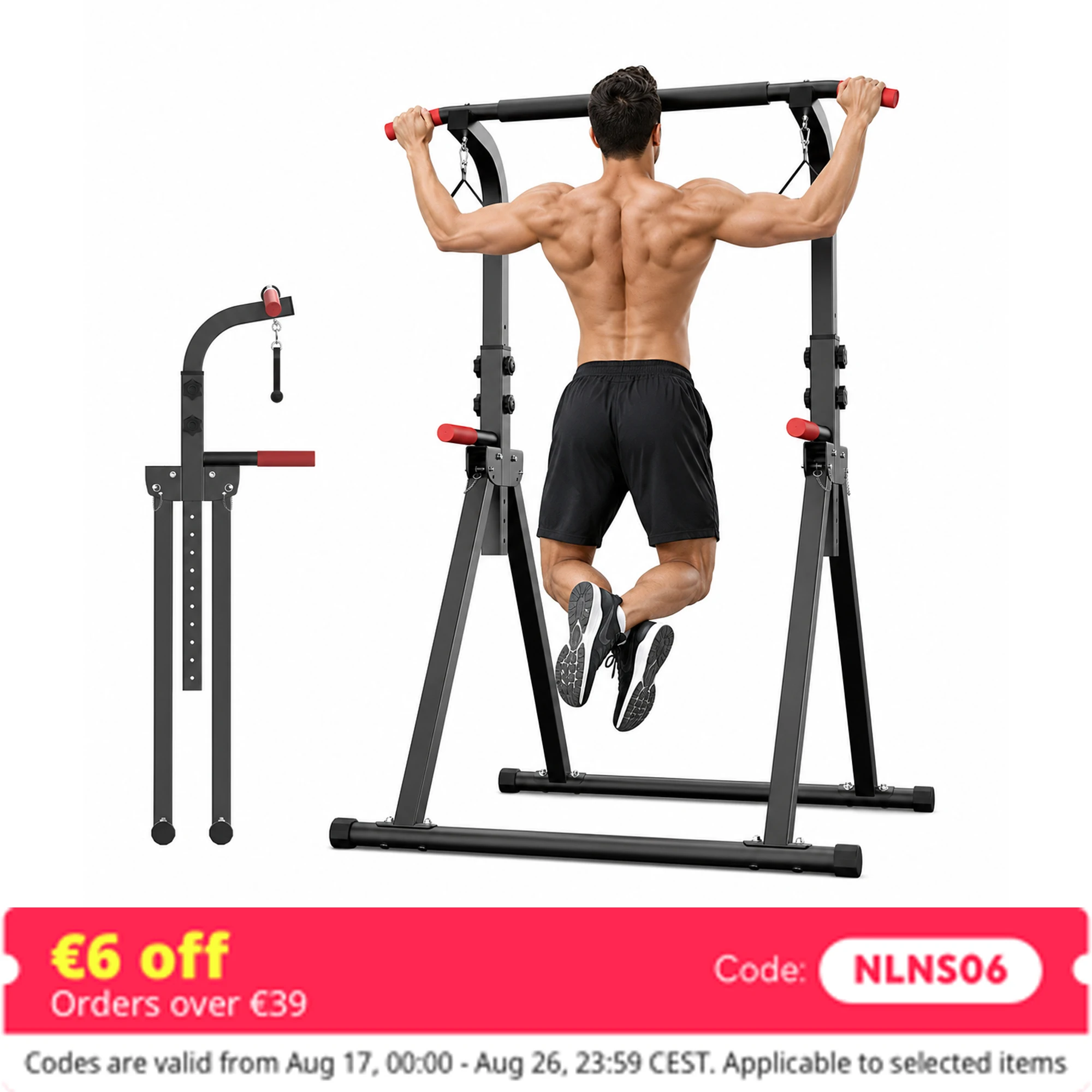 Y-RAIN Barra de Dominadas Plegable, Estructura Triangular Estable, Altura Ajustable en 8 Niveles de 1.75-2.1m, Torre de Ejercicios de Acero al Carbono, Carga Máxima 150KG, Equipo Multifuncional para