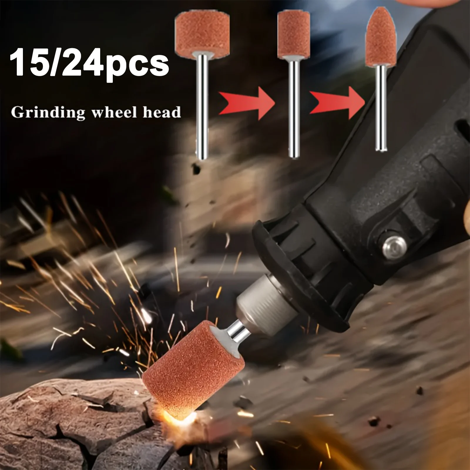 

15/24pcs 1/8" Shank Aluminium Oxide Rotary Tool Sanding Bits - Metal Rust Removal, Smoothing, Sharpening - Multi-Shape Versatile