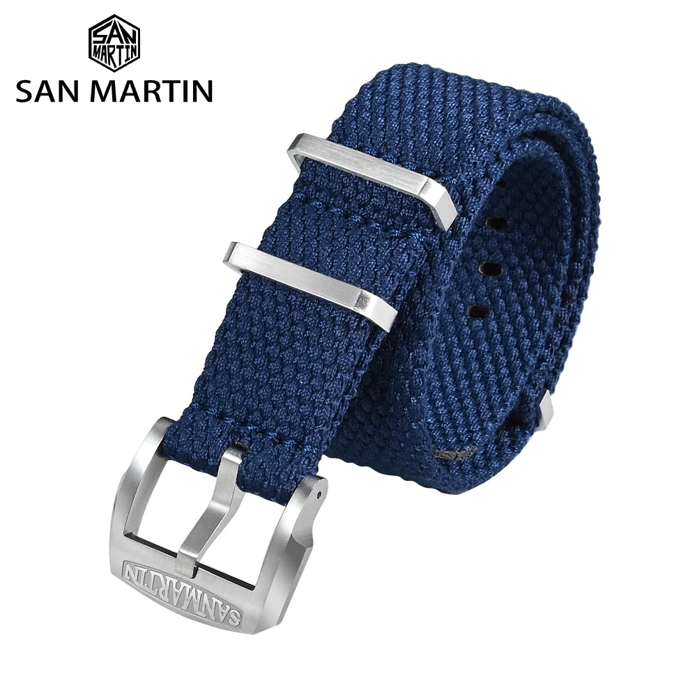 San Martin Flax Strap High Quality Military Style Suitable For 20mm 22mm Universal Watchband 316L Buckle Watch Parts