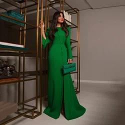 Msikoods Green Mermaid Evening Dresses Long Sleeves Elegant Party Dress Special Occasion Dress Slit Buttons Arabic Prom Dress