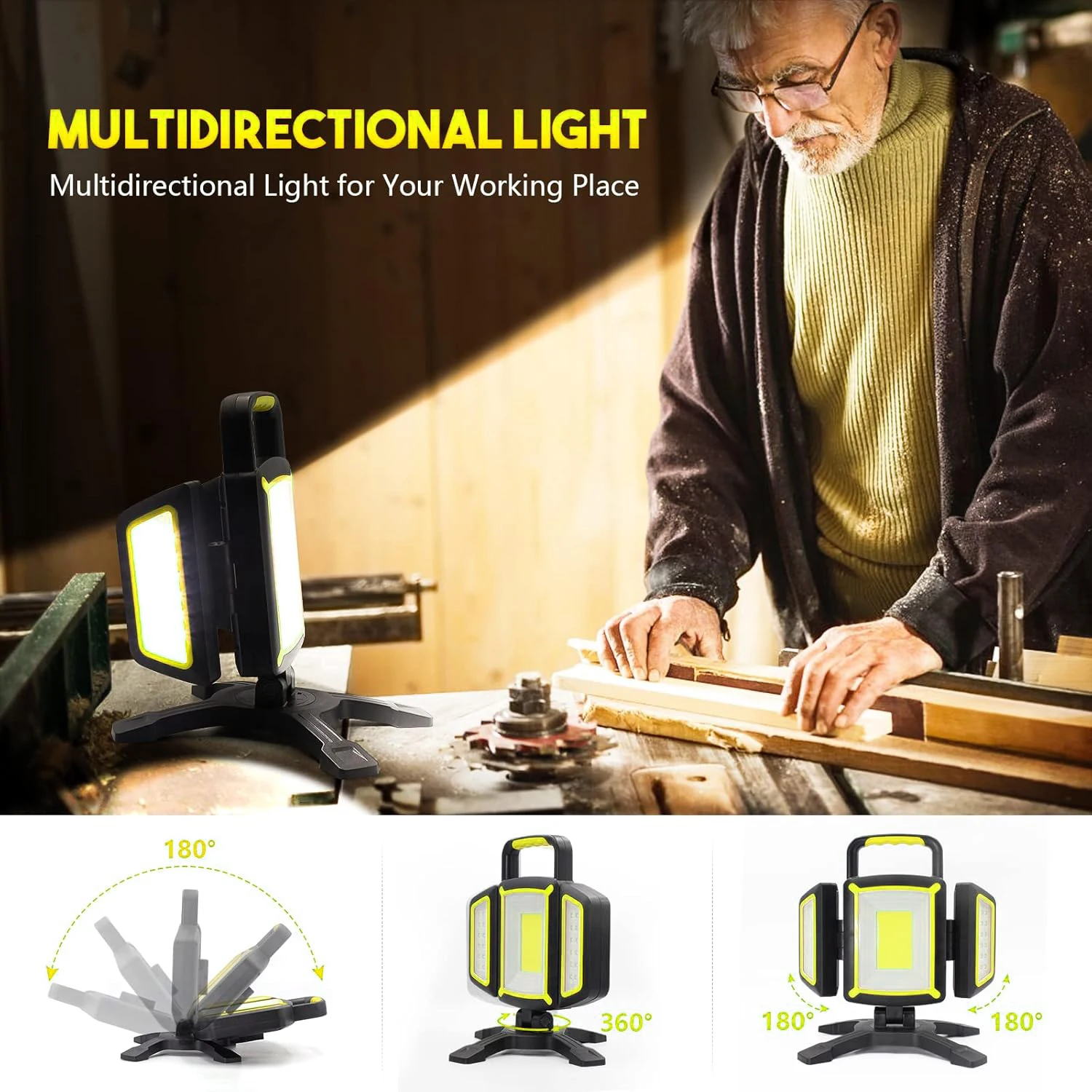 30W Rechargeable LED Work Light, 3000 Lumen Magnetic Floodlight with 5 Modes, 360° Rotate Foldable Job Site, Garage, Workshop,