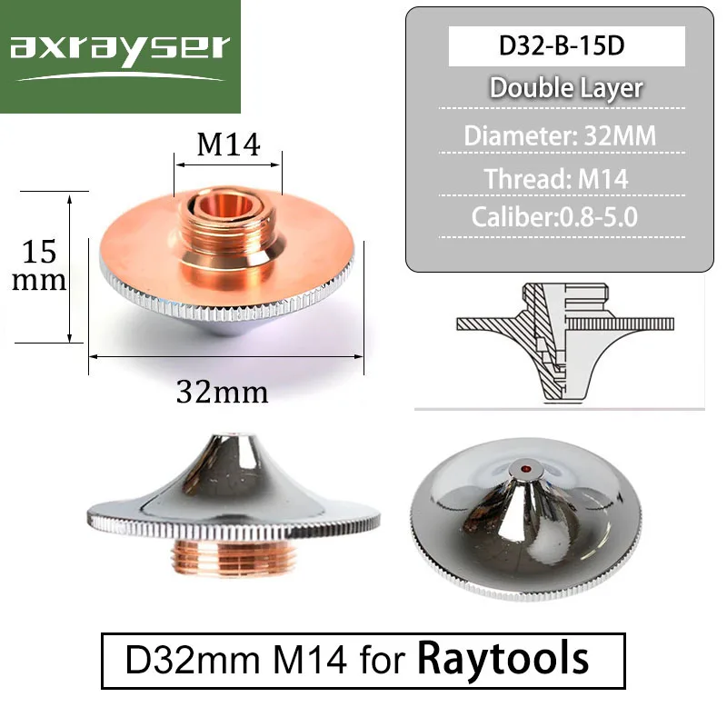 

Raytools Laser Cutting Nozzles D32 M14 High Speed Fiber Machine Single Double Layer Caliber 0.8-5.0 Chrome Plated Axrayser TypeB