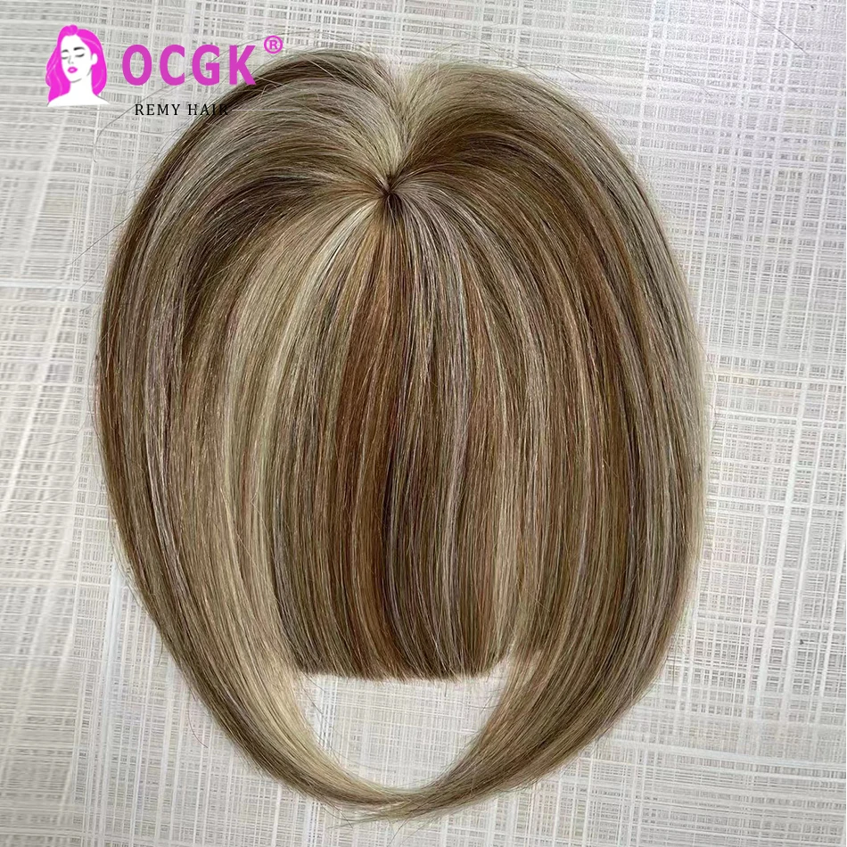 Clip In Bangs Human Hair Topper For Women 100% Human Hair Extensions Clip-In One Piece Blonde Piano Highlight Color Bangs Hair