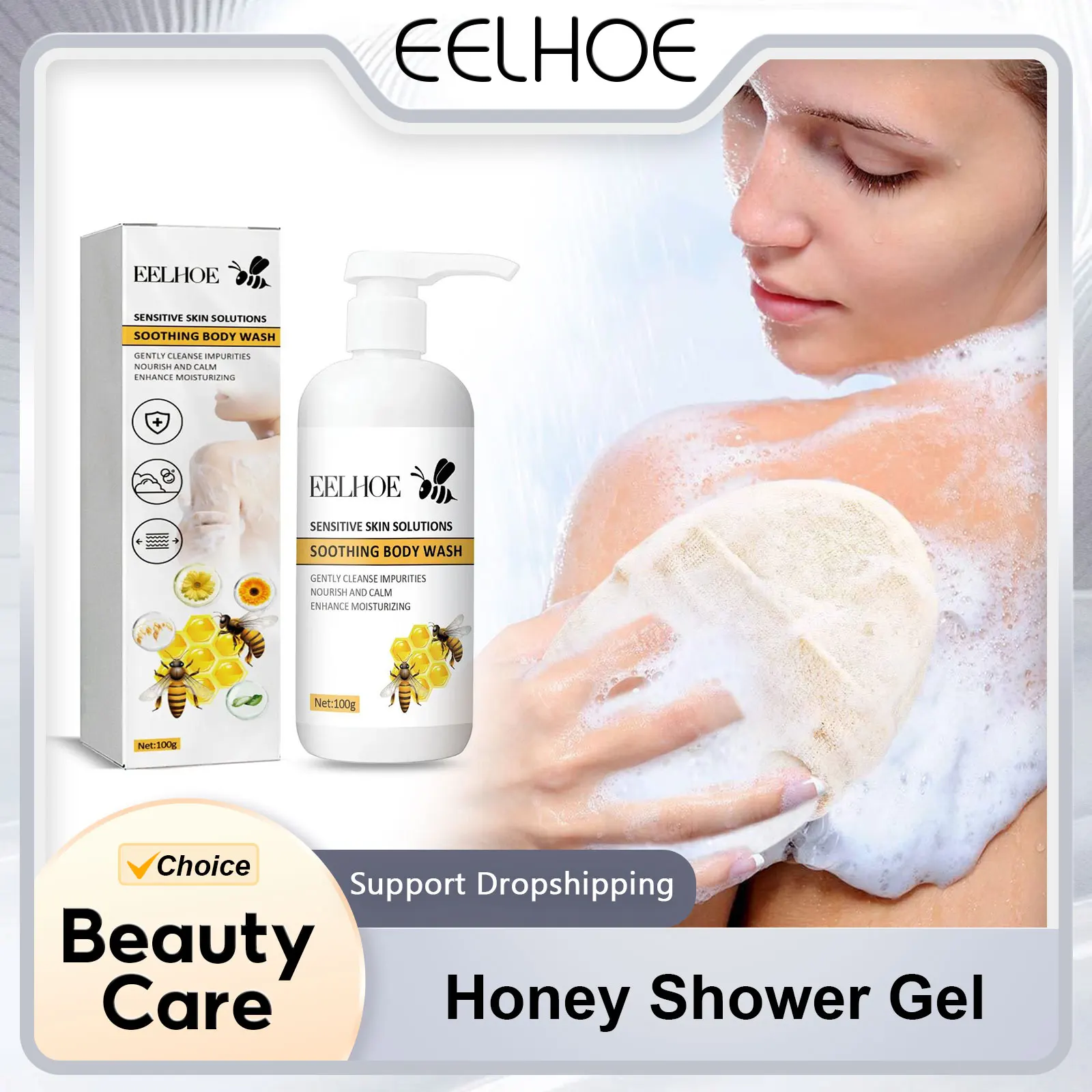 Honey Shower Gel Deep Cleansing Relieve Dryness Redness Improves Dullness Skin Gently Moisturizing Nourishing Skin Body Wash