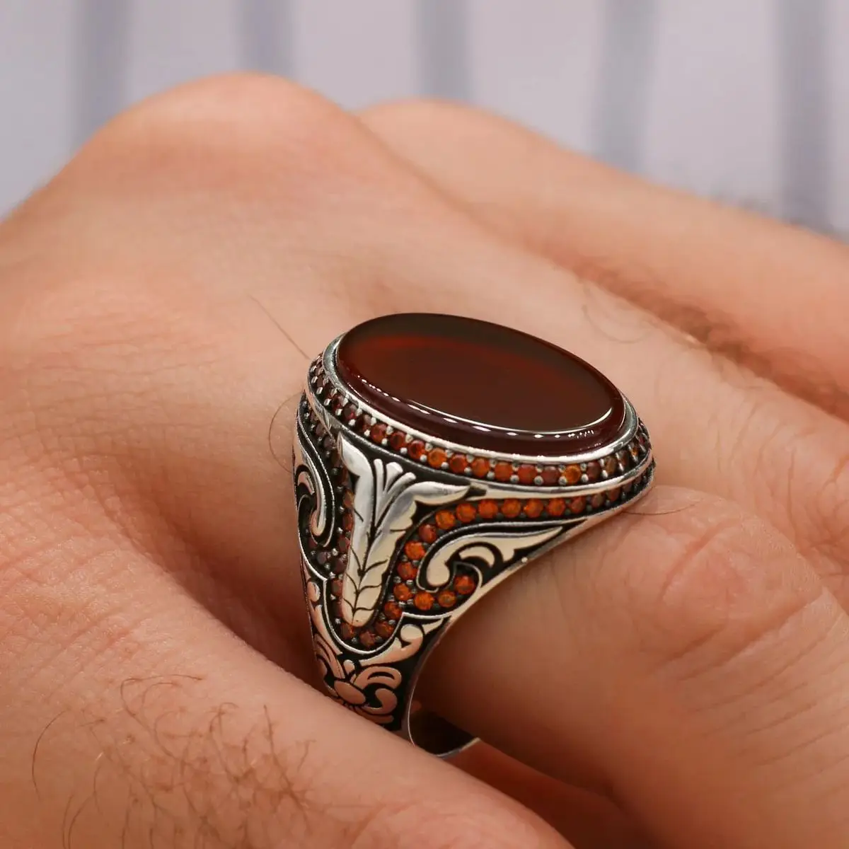 Original Sterling 925 Silver Men's ring With Agate Stone. Men's Jewelry All Sizes Are Available