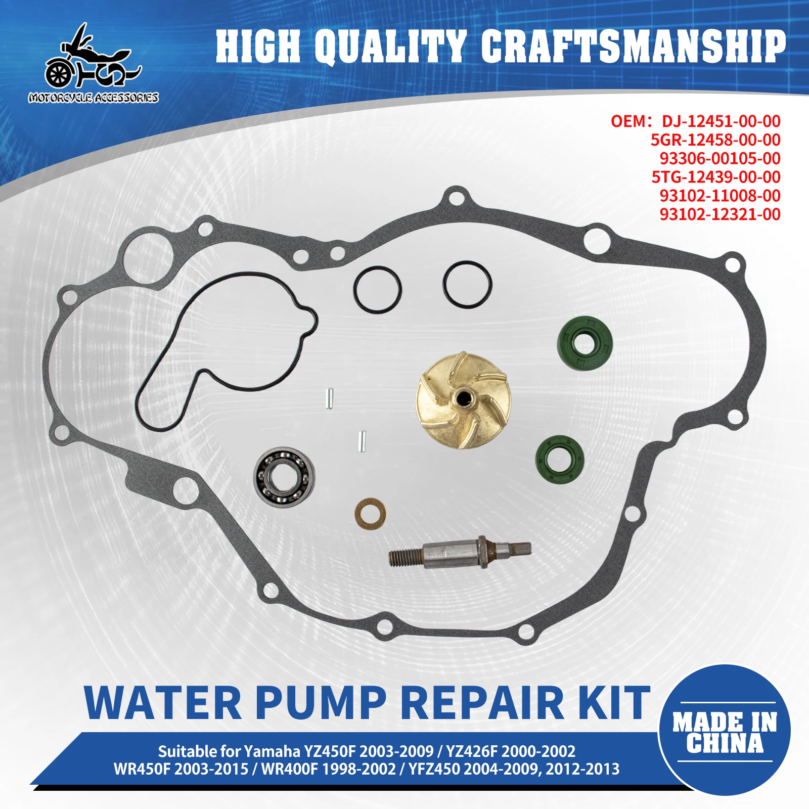 SJ Motorcycle Water Pump Repair Kit For Yamaha YFZ450 04-13 YZ450F 2003-2009 YZ426F 2000-2002 WR400F 1998-2002 WR450F 2003-2015