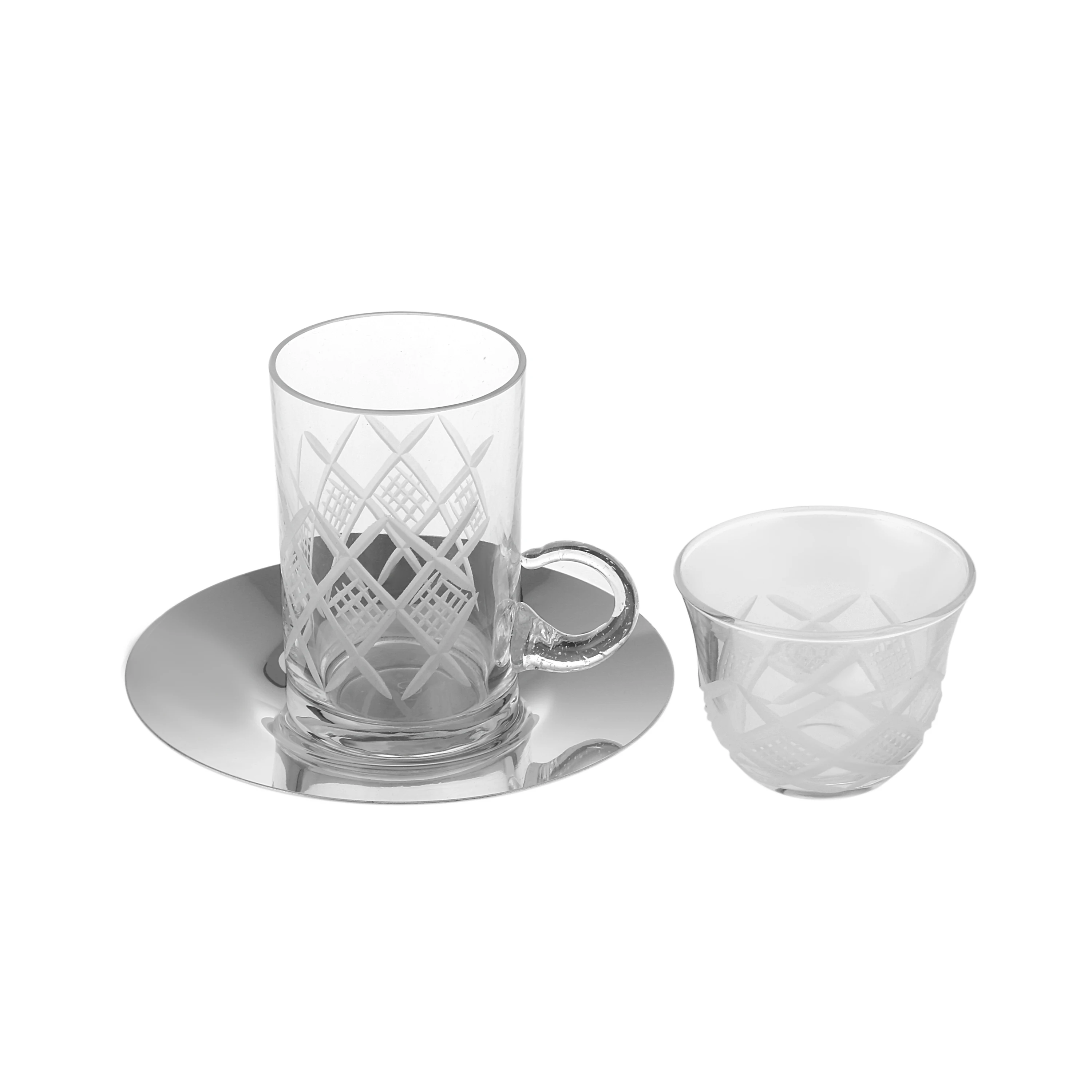 Premium Kristall türkisches Teeglas Set, 18 Stück mit Untertasse, Einweihung sparty, Hochzeiten, Jubiläum (transparent)