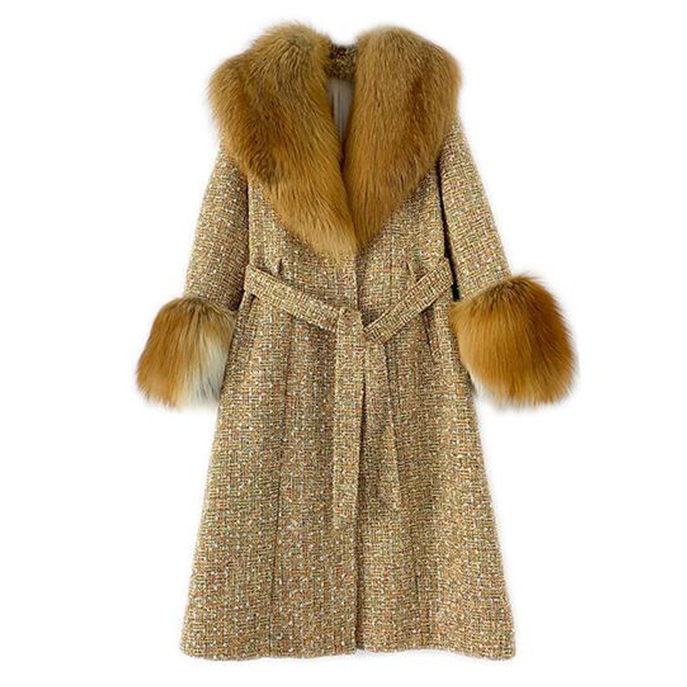 

Denny&Dora Womens Fashion Coat Warmest Winter Coats Genuine With Big Lapel Collar Fur Jacket Long