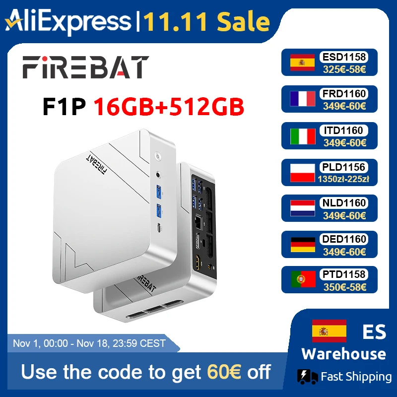 Firebat F1P Mini PC AMD Ryzen 7 H255 16GB LPDDR5 512GB SSD Win11 Pro Desktop Mini Computer USB 4.0 Wi-Fi 6 BT 5.2