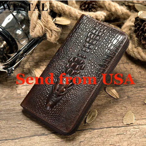 WESTAL Men's Leather Wallet Male Genuine Leather Purse for Men Vintage Men's Clutch Bag Croco Designer Card Holder Money Bag 123