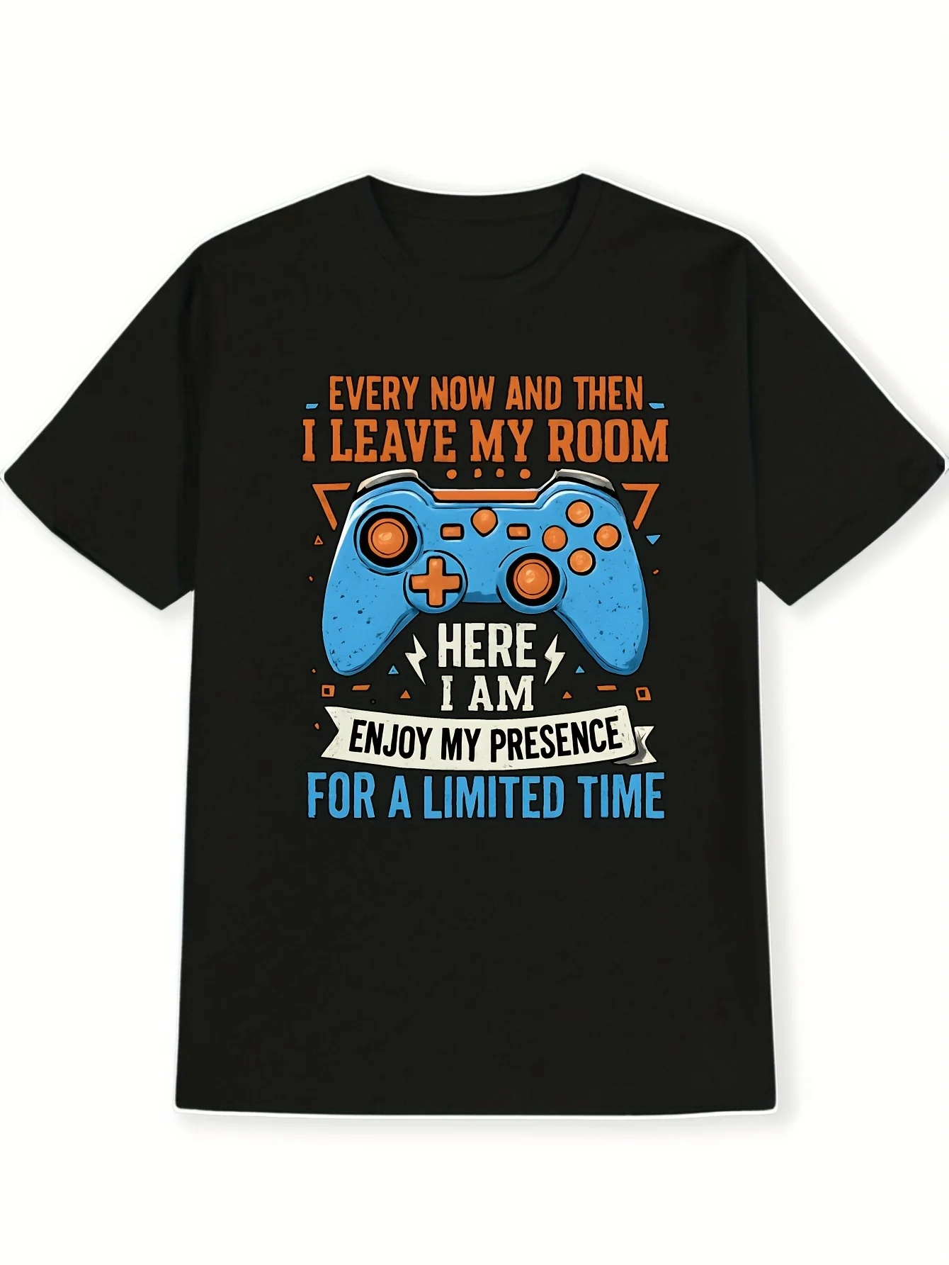 Men's Blue Game Controller T-Shirt | Casual Crew Neck, Short Sleeve, Slight Stretch, Summer, Versatile, Trendy