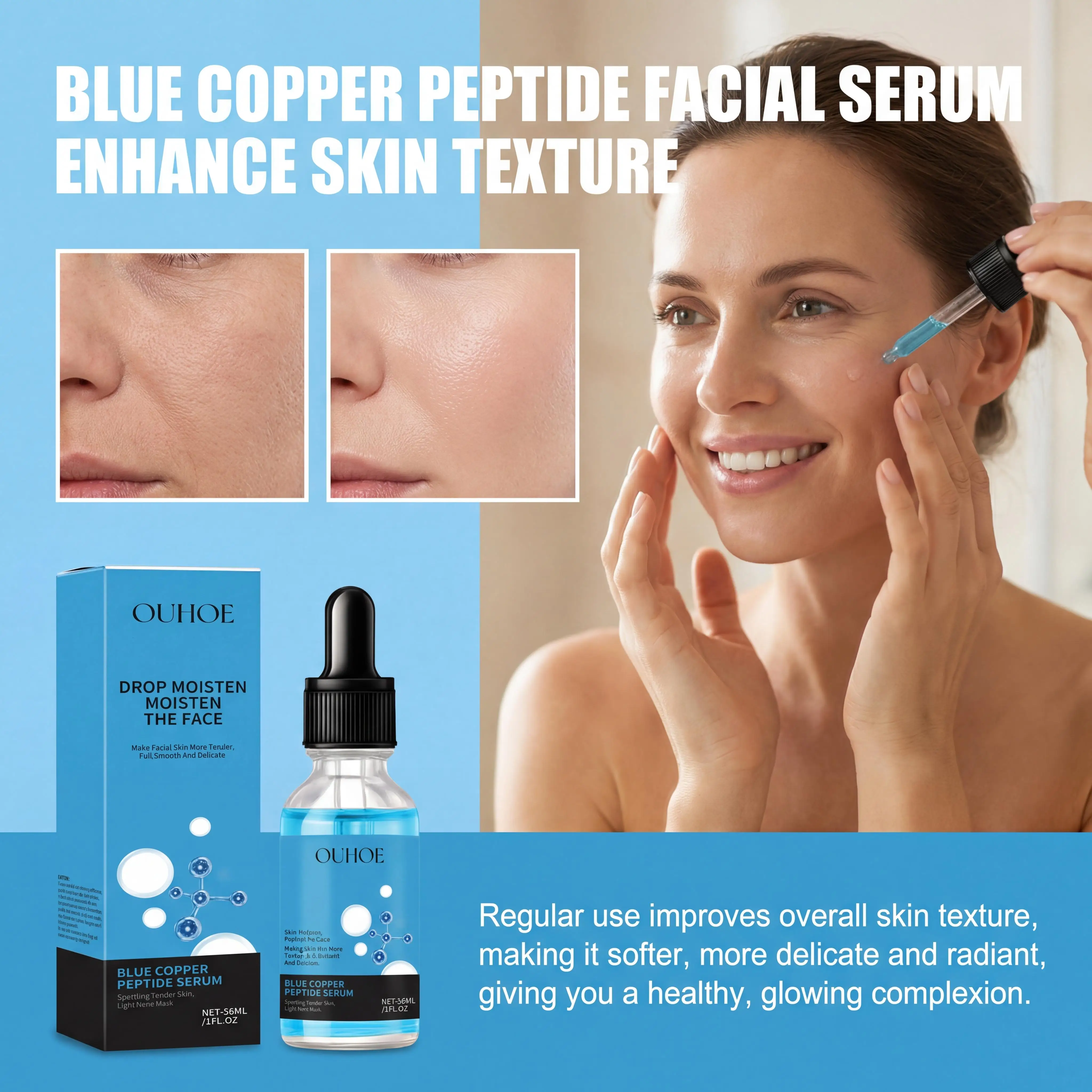 GHK-Cu Copper Peptide Face Serum with Hyaluronic Acid Anti-Aging Moisturizer Fine Lines Firming Skin Elasticity Hydrating Facial Serum