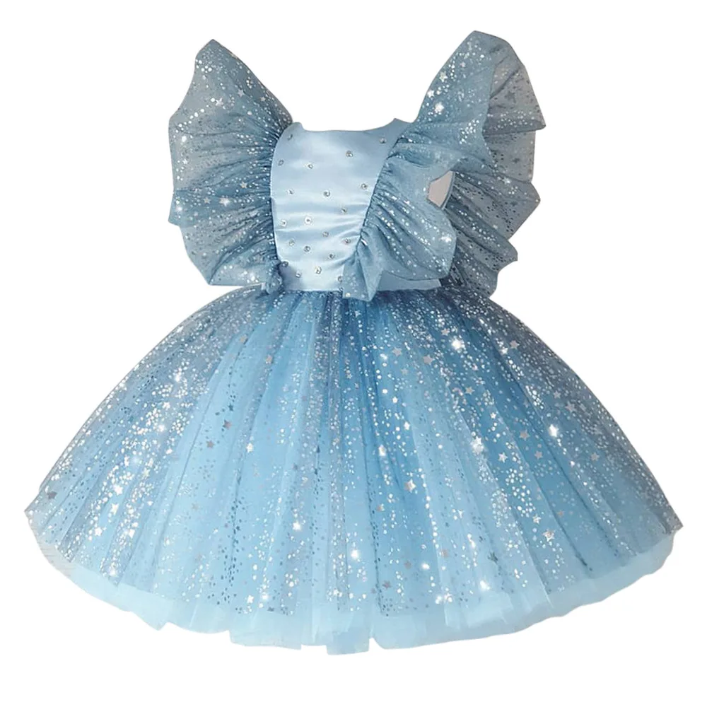 

1-4 Years Kids Xmas Party Dress For Girls Appliques Flower Princess Wedding Dress With Bow Children Birthday Clothes Prom Gown