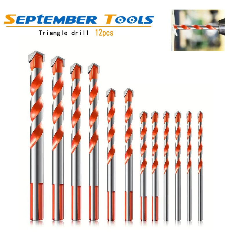 

12PCS Multifunctional Triangle Drill Bit Diamond Drill Set Ceramic Tile Concrete Brick Wood Glass Punching Dril ﻿