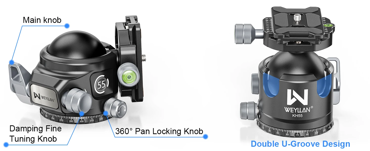 KH55 55 mm Kugelkopf für schwere DSLR, versiegeltes CNC-Aluminium 360 ° Panorama-Stativkopfhalterung Arca Swiss Schnellwechselplatte Belastung 40 kg – Detail 5