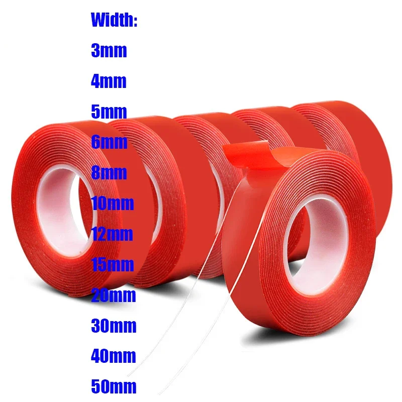 1pcs Transparent Strong Non-marking Waterproof Double-sided Tape Red Film Acrylic Auto Parts High Temperature Resistance