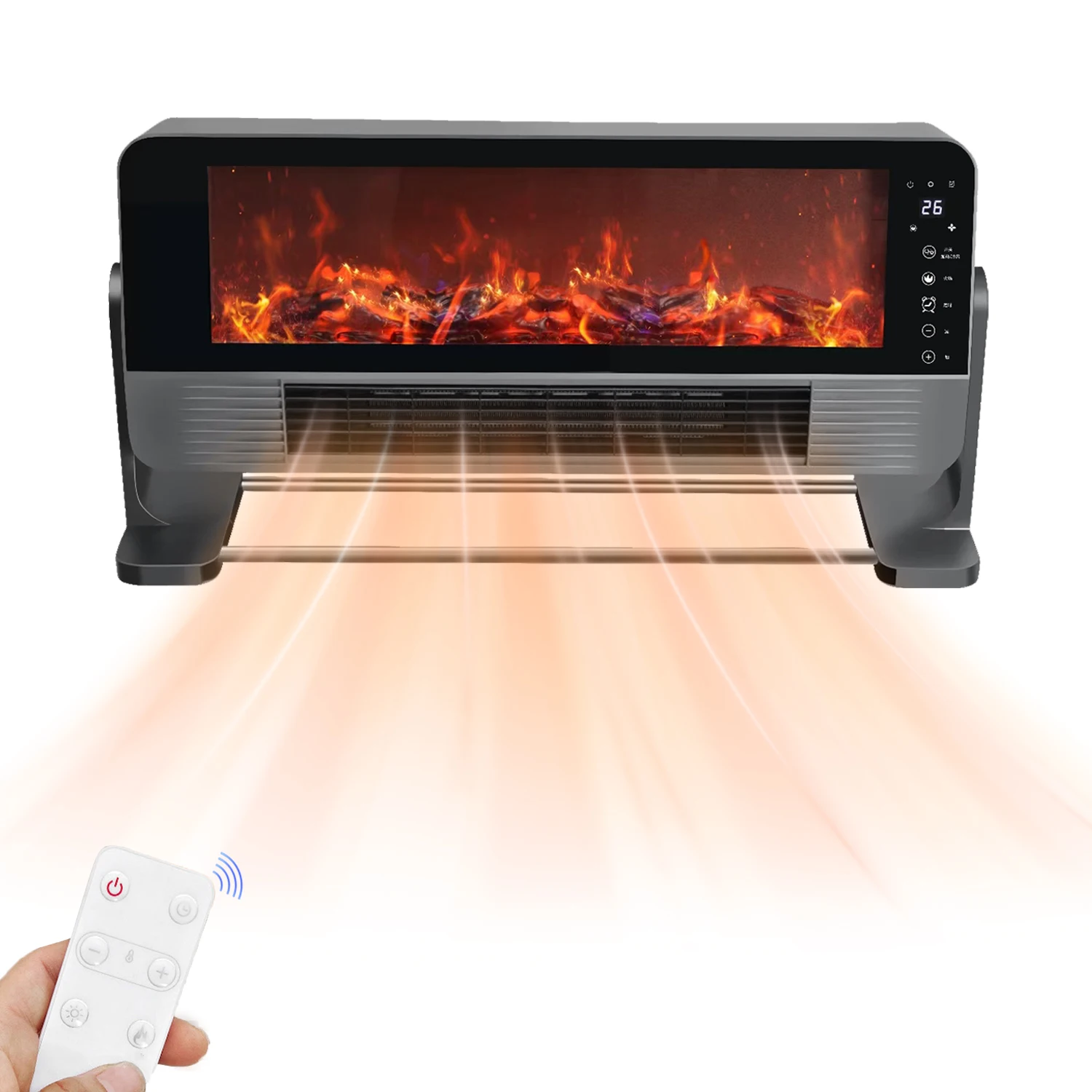 EU Plug 2000W Remote Control Electric Fireplace Heater Simulation Wall Mounted Flame Heat Blowing Timer Function Desk Warm Fan