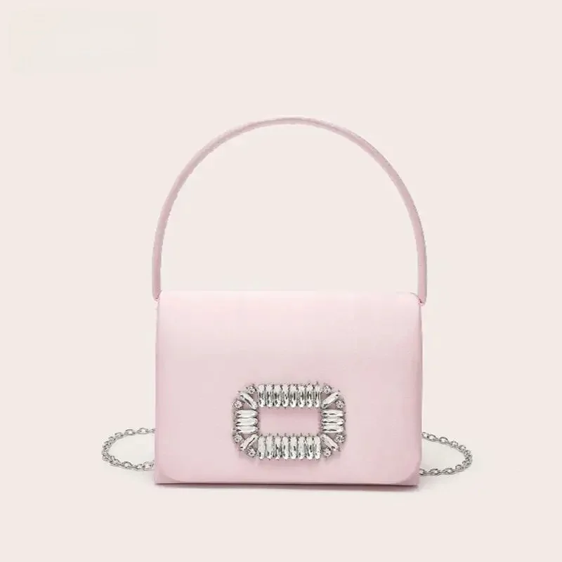 2023 Nowe różowe mini torebki damskie Bankietowe wieczorowe kopertówki z łańcuszkiem Dorywczo małe imprezowe eleganckie torby PU Leather Bgas — zdjęcie 2