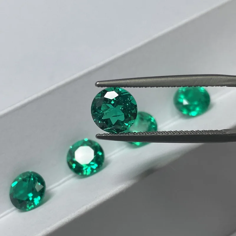 

Lab grown Colombian hydrothermal emerald round loose cut synthetic gemstones, AGL certified for jewellery