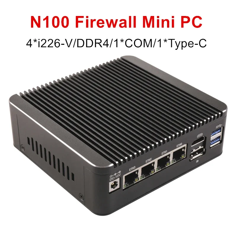 Pas cher 12e Isabel Intel N100 2.5G Routeur Doux 4x i226-V LAN 1 * COM RJ45 Fanless Mini PC Pare-enquêter Ordinateur Type-C trône fouet PVE ESXi