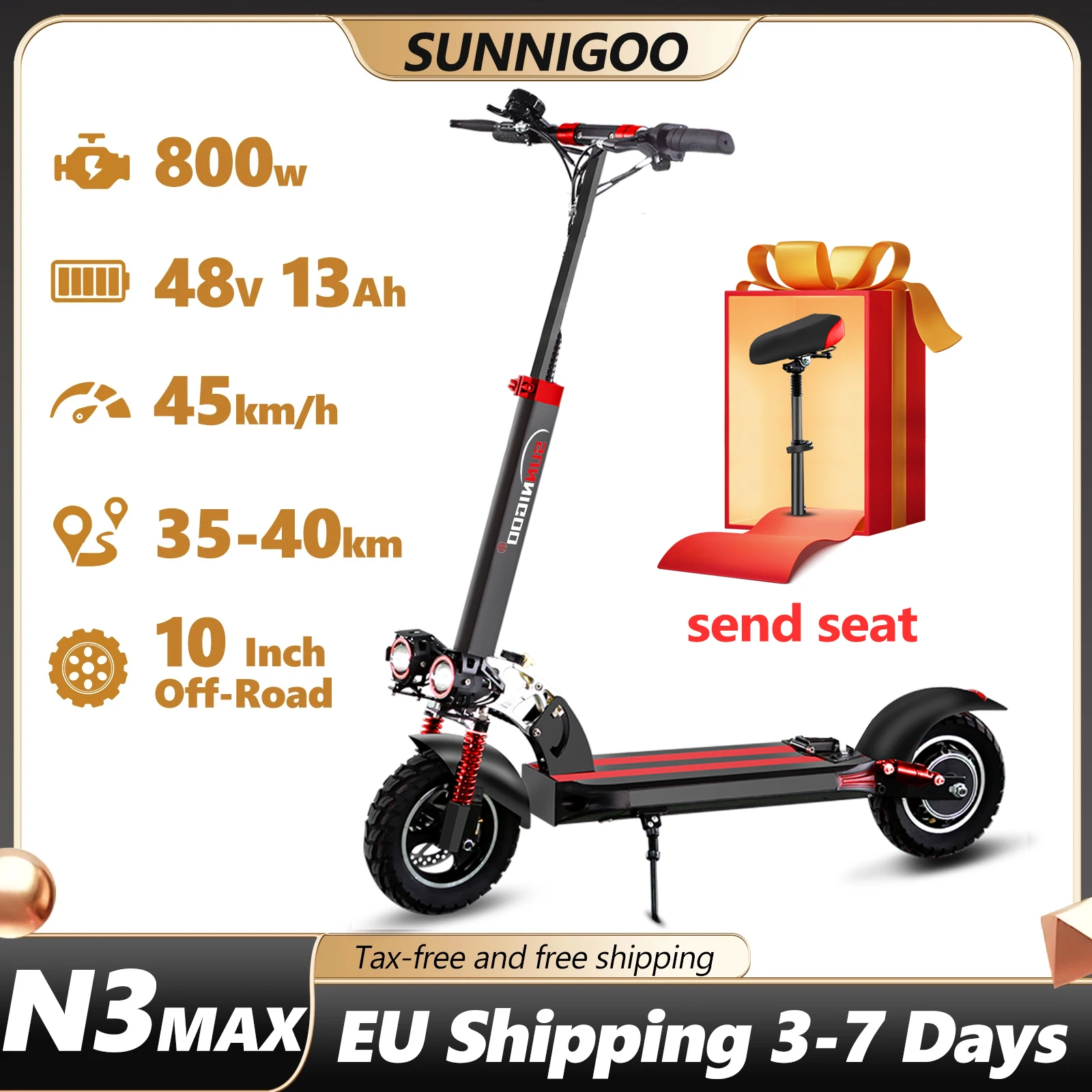 Scooter électrique 1000W puissance supérieure 48V13Ah batterie adulte Sport route montagne e-scooter 10 pouces pneus neige pliable EScooter
