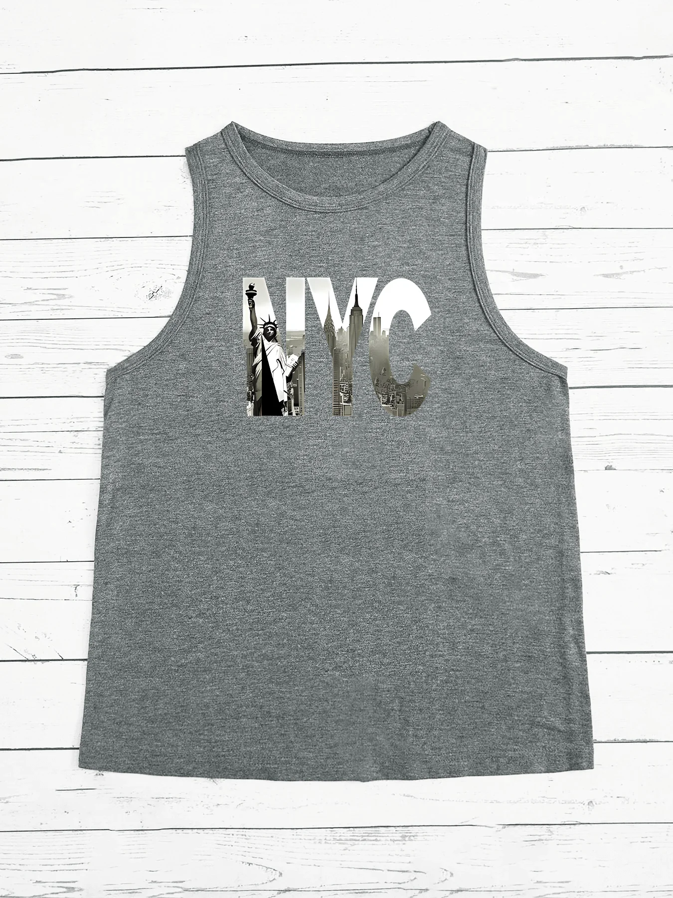 Nyc Statue Of Liberty Alphabet Print Fashion Funny Sports Women's Tank Top Loose O Neck Sleeveless Casual Tank