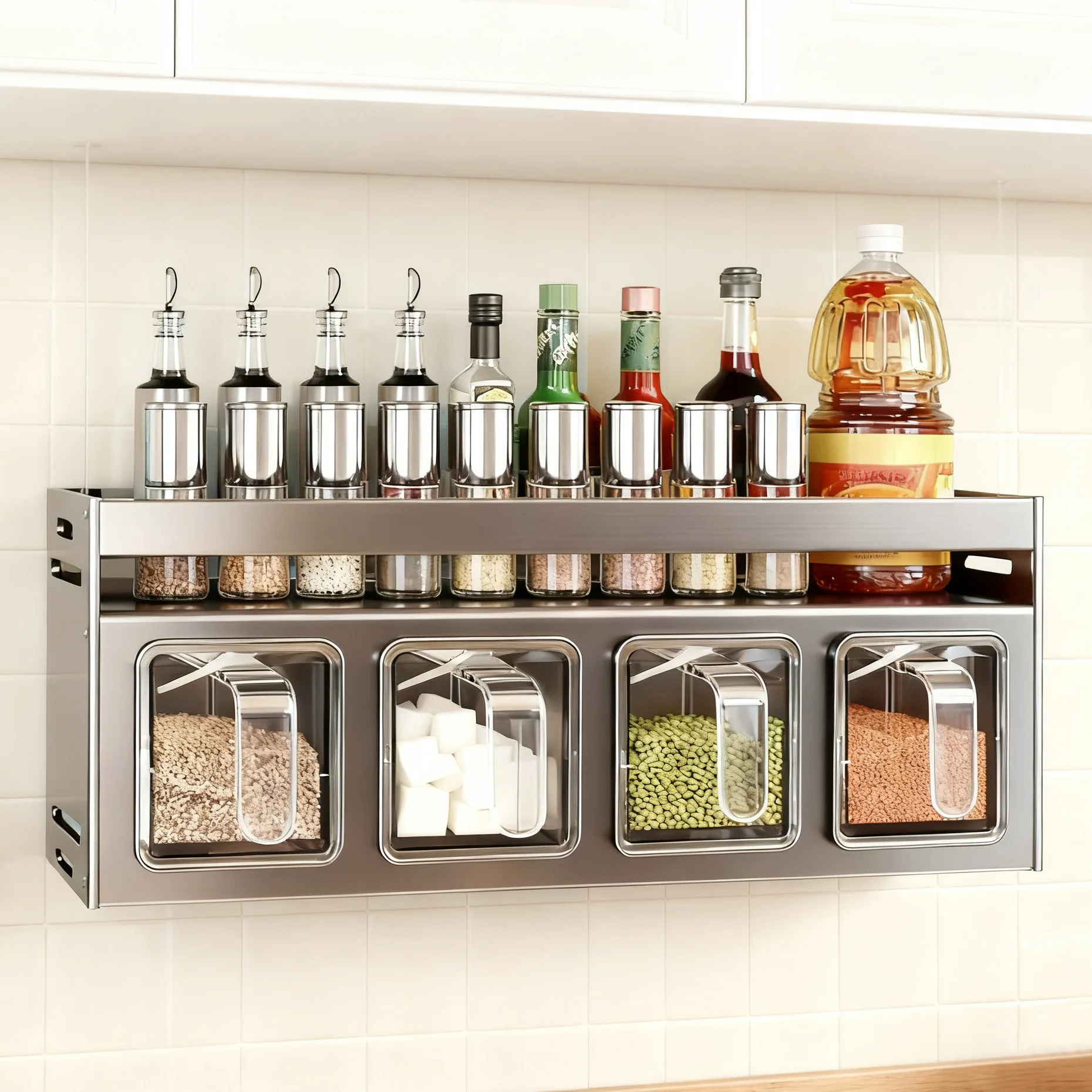 Portaspezie con barattoli di spezie, portaspezie da terra e da parete, barattoli di spezie con ripiano, portaspezie/portaspezie