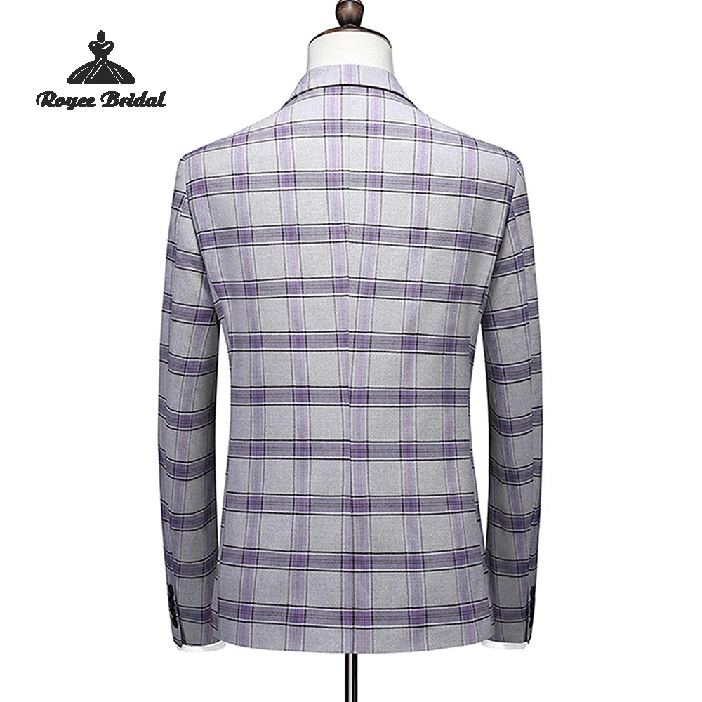 Grayish Purple Striped Three Piece Men's Wedding Suit 2026 Notched Lapel Evening Suit Customized trajes para hombre