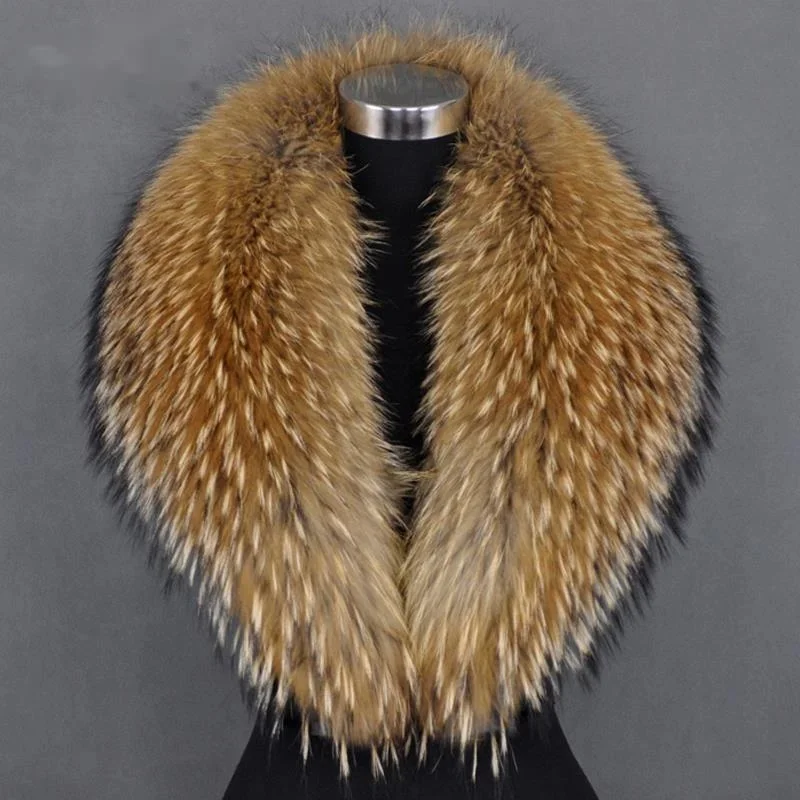 Echter Waschbär-Pelzkragen für Damen, natürlicher Pelzschal, Winter, große warme Wraps, pelzige Pelzschals für Mantel, Jacken, Kragen