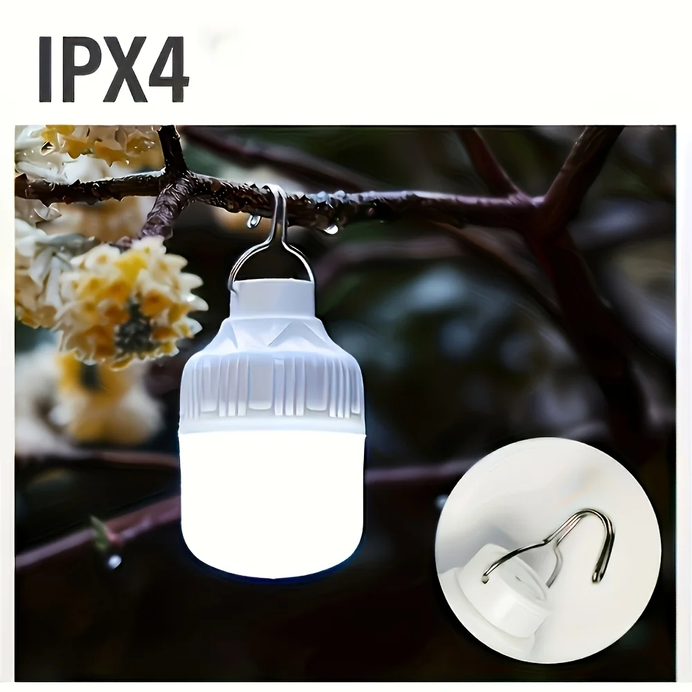 Portable LED camping light, USB rechargeable, with 3 lighting modes for outdoor camping, grilling, and emergency use.