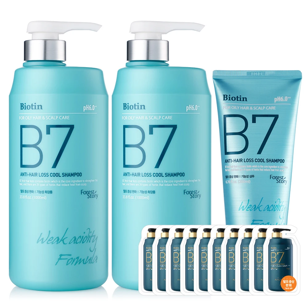 B7 weak acid cool hair loss shampoo 1000ml x 2 PCs + 200ml + 10 shampoos