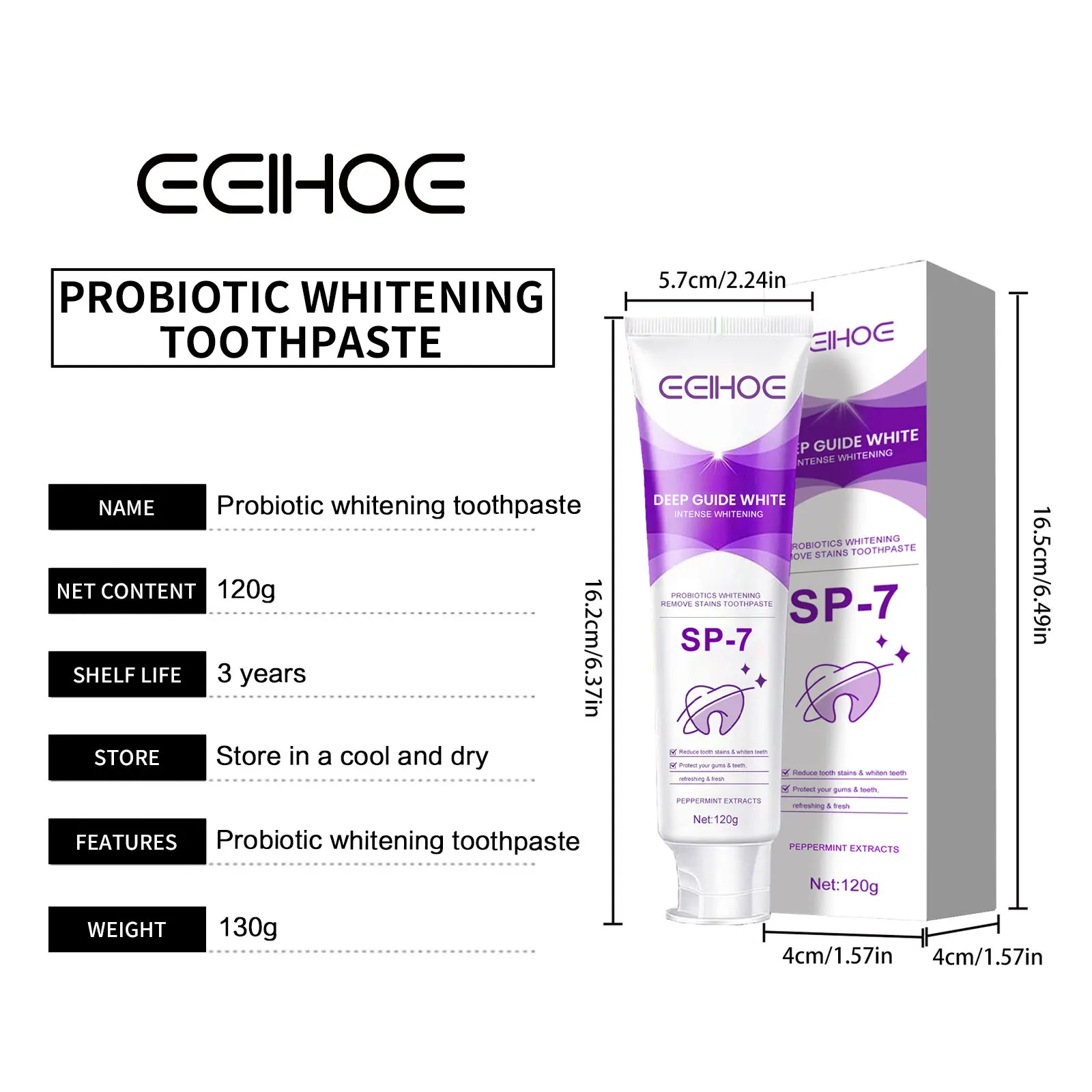 Eelhoe 120g Sp7 dentifrice probiotique blanchiment des dents soin des gencives éclaircir jaune soins bucco-dentaires réparation haleine fraîche nettoyage des taches de dents