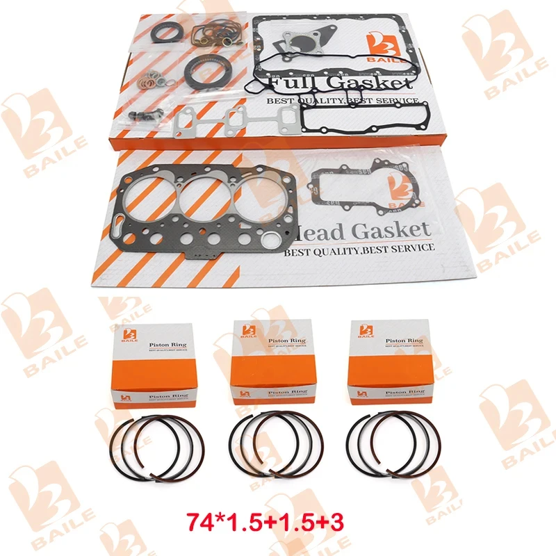 

3TNM74 Full Gasket Kit Set For Yanmar 3TNM74f-sakv Engine With 3 Set Piston Ring 74*1.5+1.5+3