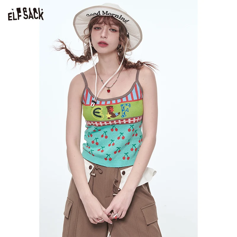 

ELFSACK 2025 Spring New Arrivals Y2K Original Jacquard Camisole Women Slim Camisole Sweet Cool Tank Tops